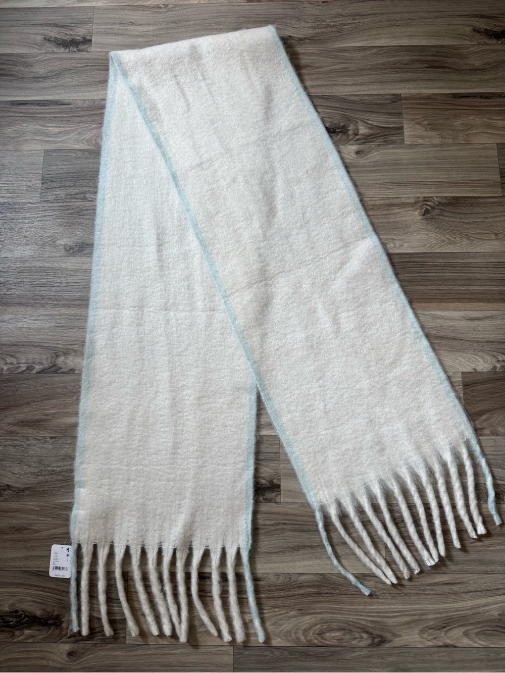 NWT Free People Oversized Striped Fringe Blanked Scarf In Cream and Blue Stripe